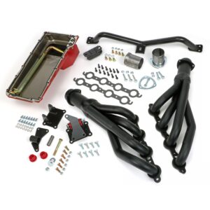 TRANS-DAPT PERFORMANCE PRODUCTS SWAP IN A BOX KIT-LS ENGINE INTO 73-87 2WD CHEVY/GMC TRUCKS & 73-91 2WD GM SUVS AUTOMATIC TRANSMISSION WITH BLACK-MAXX COATED MILD STEEL HEADERS