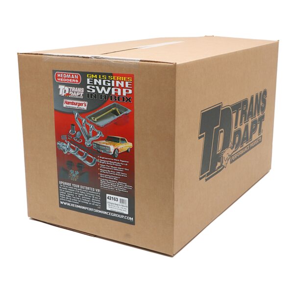 TRANS-DAPT PERFORMANCE PRODUCTS ENGINE SWAP IN A BOX KIT; CHEVY LS IN '82-04 S10/S15 WITH 4L60E/70E; 1-1/2 IN. LONG TUBE HEADERS; 3 IN. BALL COLLECTOR; INCLUDES HEADERS, OIL PAN, ENGINE MOUNTS, TRANSMISSION CROSSMEMBER- UNCOATED HEADERS