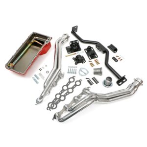 TRANS-DAPT PERFORMANCE PRODUCTS ENGINE SWAP IN A BOX KIT; CHEVY LS IN '82-04 S10/S15 WITH 4L60E/70E; 1-1/2 IN. LONG TUBE HEADERS; 3 IN. BALL COLLECTOR; INCLUDES HEADERS, OIL PAN, ENGINE MOUNTS, TRANSMISSION CROSSMEMBER- HTC SILVER CERAMIC HEADERS