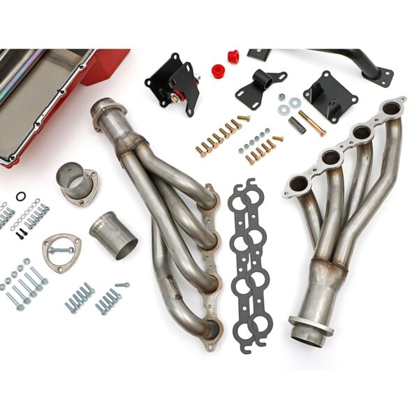 TRANS-DAPT PERFORMANCE PRODUCTS SWAP IN A BOX KIT-LS ENGINE INTO 73-87 2WD CHEVY/GMC TRUCKS & 73-91 2WD GM SUVS AUTOMATIC TRANSMISSION WTH RAW T304 STANLESS STEEL HEADERS HEADERS