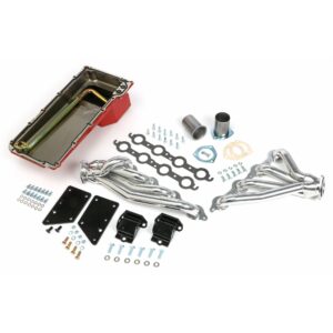 TRANS-DAPT PERFORMANCE PRODUCTS 64-67 CHEVELLE, MALIBU, EL CAMINO LS SWAP IN A BOX KIT; CHEVROLET A-BODY ONLY-HTC POLISHED SILVER CERAMIC COATED, MILD STEEL HEADERS (SUPERCEDES #45922)