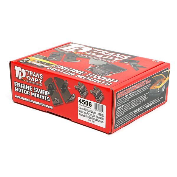 TRANS-DAPT PERFORMANCE PRODUCTS WELD-IN, BISCUIT STYLE MOTOR MOUNTS. CHEVY/GM LS1/LS6/VORTEC 4.8, 5.3, 6.0L WITH 24 IN.-30 IN. FRAMERAILS