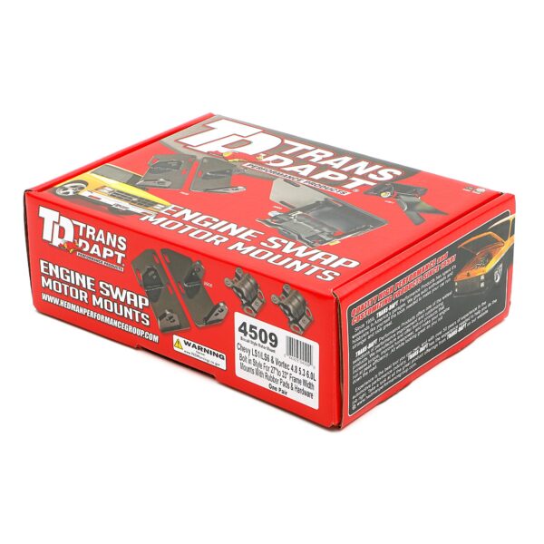 TRANS-DAPT PERFORMANCE PRODUCTS BOLT-IN, BISCUIT STYLE MOTOR MOUNTS. CHEVY/GM LS1/LS6/VORTEC 4.8, 5.3, 6.0L WITH 27 IN.-33 IN. FRAMERAILS