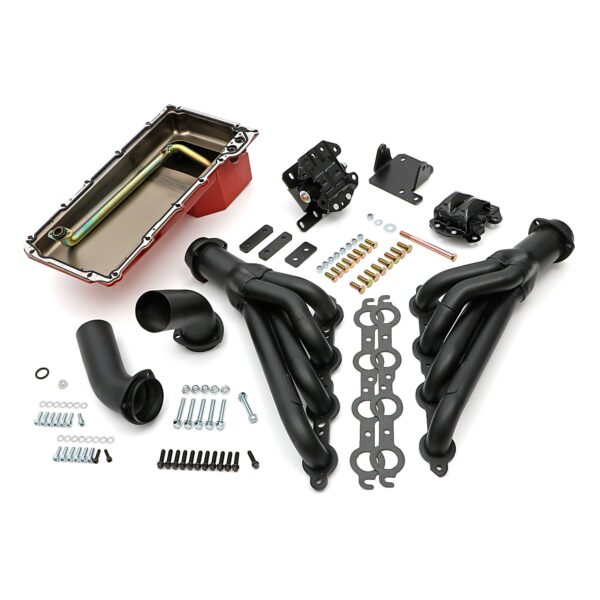 TRANS-DAPT PERFORMANCE PRODUCTS ENGINE SWAP IN A BOX KIT; LS IN '68-72 CHEVELLE, EL CAMINO (RELATED A-BODIES) WITH TH350 / TH400; 1-3/4 IN. MID-LENGTH HEADERS; 3 IN. COLLECTOR; INCLUDES HEADERS, OIL PAN, ENGINE MOUNTS- BLACK MAXX CERAMIC HEADERS
