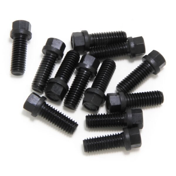 TRANS-DAPT PERFORMANCE PRODUCTS HEADER BOLTS; 3/8"-16 X 1"; 3/8 IN. HEX WASHER HEAD; FOR THICK FLANGES (12 BOLTS); BLACK OXIDE FINISH- SB CHEVY, BB CHRYSLER, PONTIAC