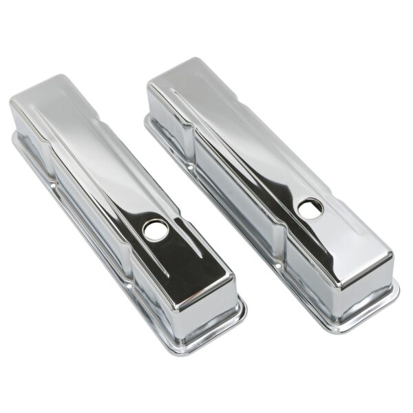 TRANS-DAPT PERFORMANCE PRODUCTS TRADITIONAL DESIGN VALVE COVERS WITHOUT BAFFLES; TALL; 1958-1986 SB CHEVY 283-350- CHROME