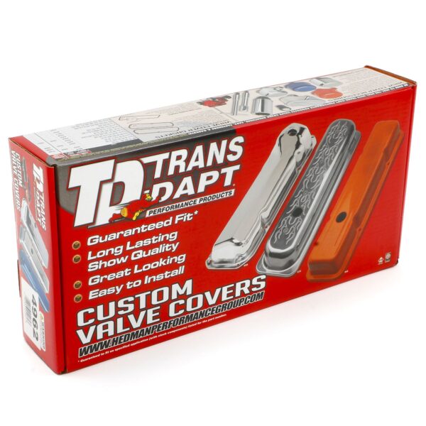 TRANS-DAPT PERFORMANCE PRODUCTS TRADITIONAL DESIGN VALVE COVERS WITHOUT BAFFLES; TALL; 1958-1986 SB CHEVY 283-350- CHROME