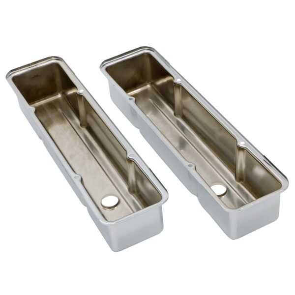 TRANS-DAPT PERFORMANCE PRODUCTS TRADITIONAL DESIGN VALVE COVERS WITHOUT BAFFLES; TALL; 1958-1986 SB CHEVY 283-350- CHROME