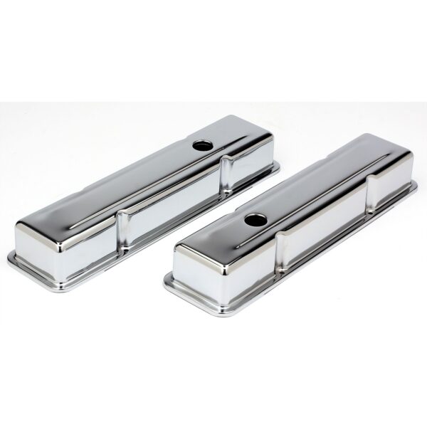 TRANS-DAPT PERFORMANCE PRODUCTS TRADITIONAL DESIGN VALVE COVERS; SHORT; 1958-1986 SB CHEVY 283-350- CHROME