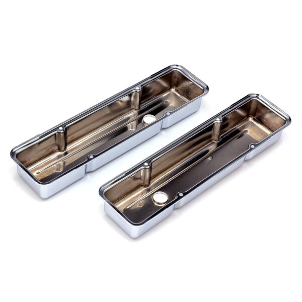 TRANS-DAPT PERFORMANCE PRODUCTS TRADITIONAL DESIGN VALVE COVERS; SHORT; 1958-1986 SB CHEVY 283-350- CHROME