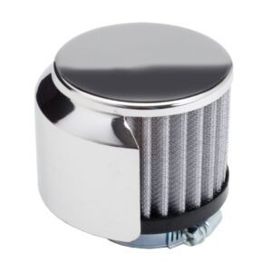 TRANS-DAPT PERFORMANCE PRODUCTS 3 IN. TALL CLAMP-ON STYLE BREATHER WITH HOOD; 1-3/8 IN. DIA. TUBE; OPEN COTTON FILTER ELEMENT- CHROME