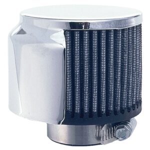 TRANS-DAPT PERFORMANCE PRODUCTS 3 IN. TALL CLAMP-ON STYLE BREATHER WITH HOOD; 1-1/2 IN. DIA. TUBE; OPEN COTTON FILTER ELEMENT- CHROME