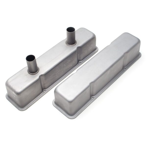 TRANS-DAPT PERFORMANCE PRODUCTS CIRCLE TRACK VALVE COVERS; 4-1/8 IN. TALL; 1-3/8 IN. DIAMETER TUBES; 1958-86 SB CHEVY 283-350- RAW STEEL