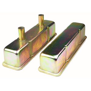 TRANS-DAPT PERFORMANCE PRODUCTS CIRCLE TRACK VALVE COVERS; 4-1/8 IN. TALL; 1-3/8 IN. DIAMETER TUBES; 1958-86 SB CHEVY 283-350- YELLOW ZINC