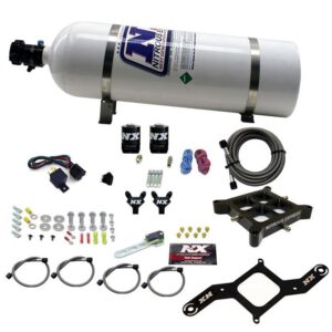 Nitrous Express 4150 BILLET CROSSBAR STAGE 6 (50-100-150-200-250-300HP) WITH 15LB BOTTLE.
