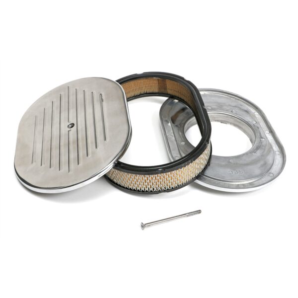 TRANS-DAPT PERFORMANCE PRODUCTS OVAL AIR CLEANER SET PINSTRIPE (BALL-MILLING); 8-3/8 IN. WIDTH, 12 IN. LENGTH- ALUMINUM