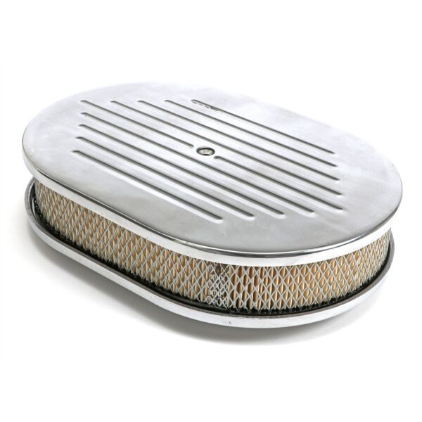 TRANS-DAPT PERFORMANCE PRODUCTS OVAL AIR CLEANER SET PINSTRIPE (BALL-MILLING); 8-3/8 IN. WIDTH, 12 IN. LENGTH- ALUMINUM