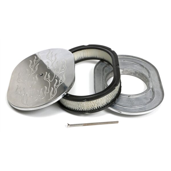 TRANS-DAPT PERFORMANCE PRODUCTS OVAL AIR CLEANER SET FLAME (BALL-MILLING); 8-3/8 IN. WIDTH, 12 IN. LENGTH- ALUMINUM