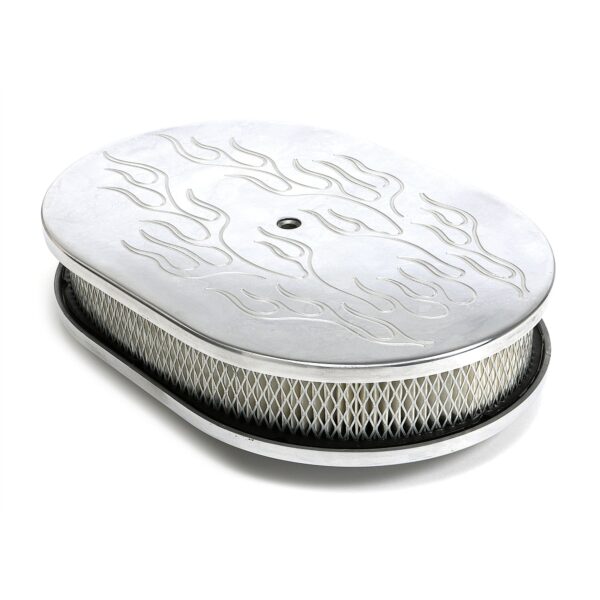 TRANS-DAPT PERFORMANCE PRODUCTS OVAL AIR CLEANER SET FLAME (BALL-MILLING); 8-3/8 IN. WIDTH, 12 IN. LENGTH- ALUMINUM