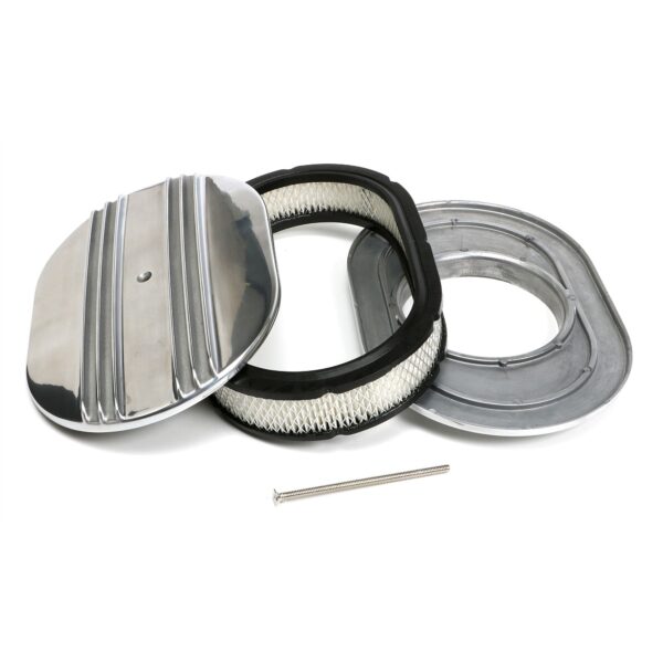 TRANS-DAPT PERFORMANCE PRODUCTS FINNED ALUMINUM OVAL AIR CLEANER SET; 2 IN. TALL, 12 IN. LONG, 8-3/8 IN. WIDE, 5-1/8 IN. NECK