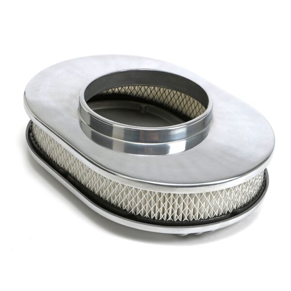TRANS-DAPT PERFORMANCE PRODUCTS FINNED ALUMINUM OVAL AIR CLEANER SET; 2 IN. TALL, 12 IN. LONG, 8-3/8 IN. WIDE, 5-1/8 IN. NECK