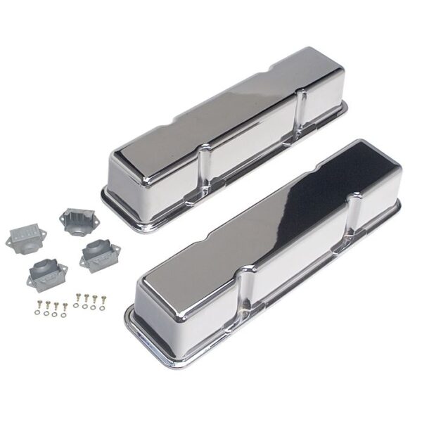 TRANS-DAPT PERFORMANCE PRODUCTS POLISHED ALUMINUM VALVE COVERS; TALL- 1958-1986- SB CHEVROLET 283-350- PLAIN (NO HOLES)