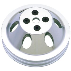 TRANS-DAPT PERFORMANCE PRODUCTS WATER PUMP PULLEY; 2 GROOVE; 1955-1968 CHEVROLET 283-350; SHORT WATER PUMP- POLISHED ALUMINUM