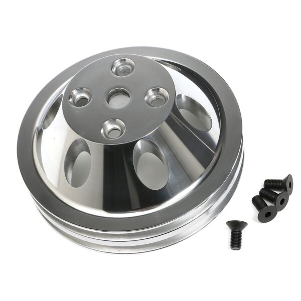 TRANS-DAPT PERFORMANCE PRODUCTS WATER PUMP PULLEY; 2 GROOVE; 1969-1985 CHEVROLET 283-350; LONG WATER PUMP- POLISHED ALUMINUM