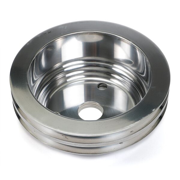 TRANS-DAPT PERFORMANCE PRODUCTS CRANKSHAFT PULLEY; 2 GROOVE; 1969-1985 CHEVROLET 283-350; LONG WATER PUMP- POLISHED ALUMINUM