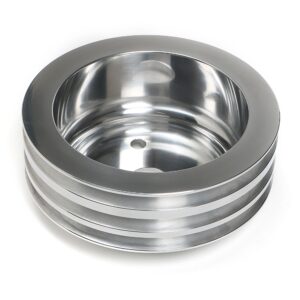 TRANS-DAPT PERFORMANCE PRODUCTS CRANKSHAFT PULLEY; 3 GROOVE; 1955-1968 CHEVROLET 283-350; LONG WATER PUMP- POLISHED ALUMINUM