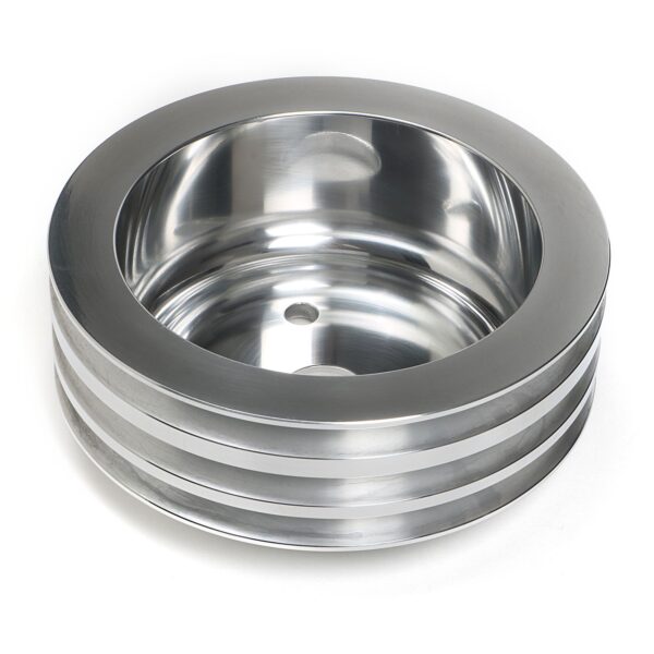TRANS-DAPT PERFORMANCE PRODUCTS CRANKSHAFT PULLEY; 3 GROOVE; 1955-1968 CHEVROLET 283-350; LONG WATER PUMP- POLISHED ALUMINUM