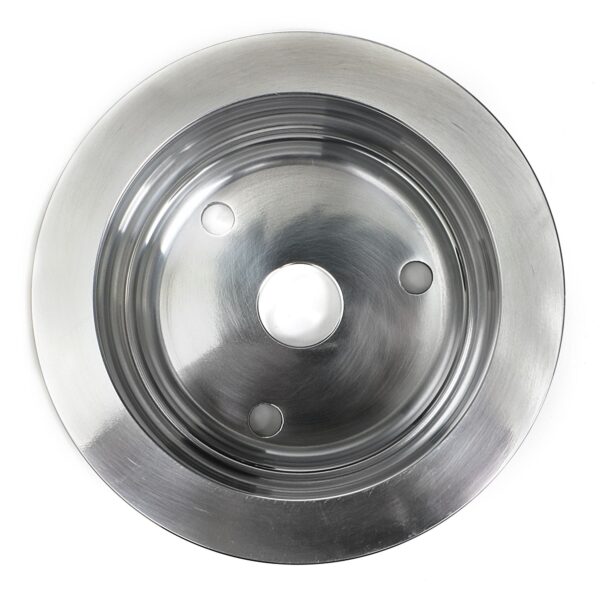 TRANS-DAPT PERFORMANCE PRODUCTS CRANKSHAFT PULLEY; 3 GROOVE; 1955-1968 CHEVROLET 283-350; LONG WATER PUMP- POLISHED ALUMINUM