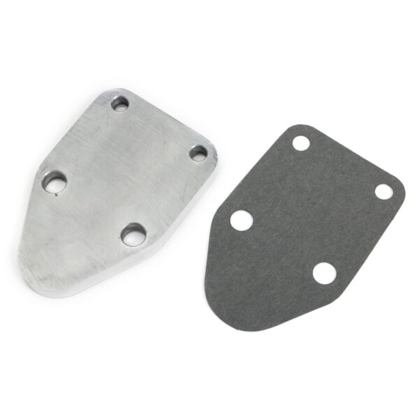 TRANS-DAPT PERFORMANCE PRODUCTS FUEL PUMP BLOCK-OFF PLATE; SB CHEVY 283-400; PINSTRIPES (BALL-MILLED)- ALUMINUM