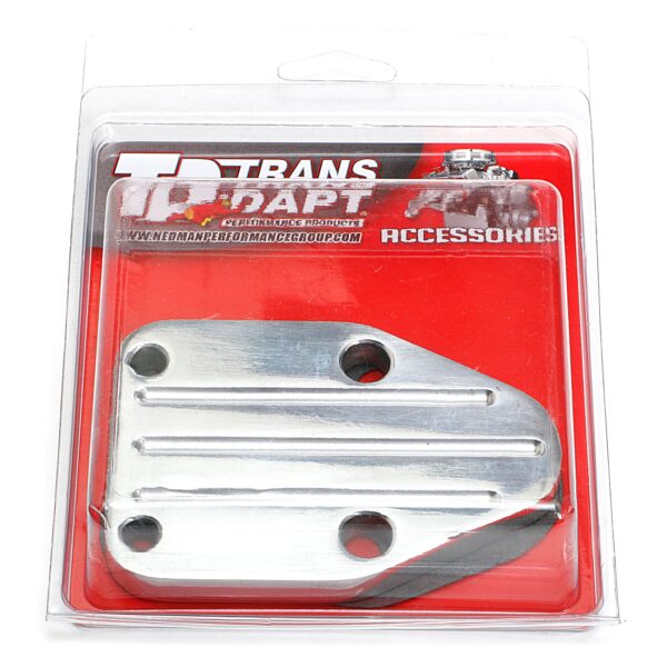TRANS-DAPT PERFORMANCE PRODUCTS FUEL PUMP BLOCK-OFF PLATE; SB CHEVY 283-400; PINSTRIPES (BALL-MILLED)- ALUMINUM