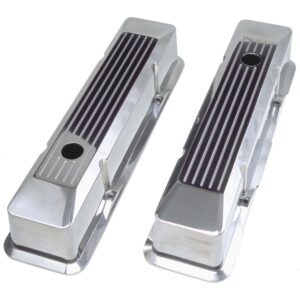 TRANS-DAPT PERFORMANCE PRODUCTS BEVELED EDGE, BALL-MILLED ALUMINUM VALVE COVERS; TALL; PINSTRIPES- 1958-1986- SB CHEVROLET 283-350