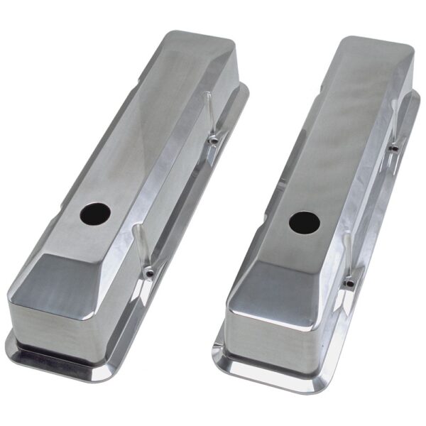 TRANS-DAPT PERFORMANCE PRODUCTS BEVELED EDGE, BALL-MILLED ALUMINUM VALVE COVERS; TALL; PLAIN- 1958-1986- SB CHEVROLET 283-350
