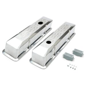 TRANS-DAPT PERFORMANCE PRODUCTS BEVELED EDGE, BALL-MILLED ALUMINUM VALVE COVERS; TALL; FLAMES- 1958-1986- SB CHEVROLET 283-350