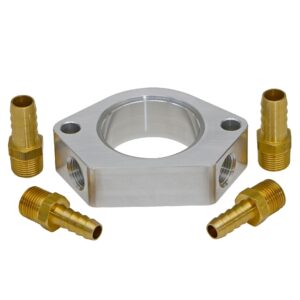 TRANS-DAPT PERFORMANCE PRODUCTS, 1 IN. TALL, BILLET ALUMINUM THERMOSTAT HOUSING RISER WITH DUAL 3/8 IN. NPT WATER PORTS; FITS 1955-99 SB CHEVY AND 1966-90 BB CHEVY ENGINES- CLEAR ANODIZED