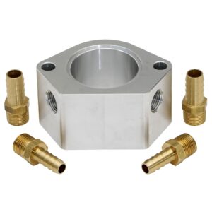 TRANS-DAPT PERFORMANCE PRODUCTS, 2 IN. TALL, BILLET ALUMINUM THERMOSTAT HOUSING RISER WITH DUAL 3/8 IN. NPT WATER PORTS; FITS 1955-99 SB CHEVY AND 1966-90 BB CHEVY ENGINES- CLEAR ANODIZED