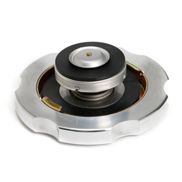 TRANS-DAPT PERFORMANCE PRODUCTS POLISHED ALUMINUM RADIATOR CAP WITH NOTCHED EDGE; 16 LB PRESSURE LIMIT