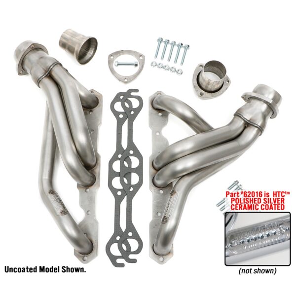 HEDMAN HEDDERS 67-87 C10/C20 TRUCKS AND SUVS WITH SB CHEVY; HTC POLISHED SILVER CERAMIC COATED 304 STAINLESS STEEL HEADERS; 1-5/8 IN. TUBE DIA.; 3 IN. COLL.; MID-LENGTH DESIGN