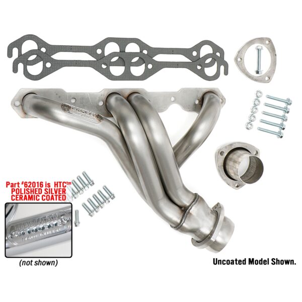 HEDMAN HEDDERS 67-87 C10/C20 TRUCKS AND SUVS WITH SB CHEVY; HTC POLISHED SILVER CERAMIC COATED 304 STAINLESS STEEL HEADERS; 1-5/8 IN. TUBE DIA.; 3 IN. COLL.; MID-LENGTH DESIGN