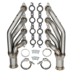 HEDMAN HEDDERS FORWARD FACING, TURBOCHARGER HEADERS FOR GM LS SERIES ENGINES (4.8L, 5.3L, 6.0L GEN III/IV); 1-3/4 IN. TUBE, T304 STAINLESS STEEL CONSTUCTION; 3 IN. V-BAND COLLECTOR- RAW STAINLESS