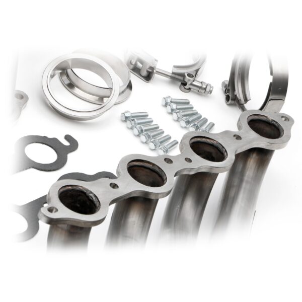 HEDMAN HEDDERS FORWARD FACING, TURBOCHARGER HEADERS FOR GM LS SERIES ENGINES (4.8L, 5.3L, 6.0L GEN III/IV); 1-3/4 IN. TUBE, T304 STAINLESS STEEL CONSTUCTION; 3 IN. V-BAND COLLECTOR- RAW STAINLESS