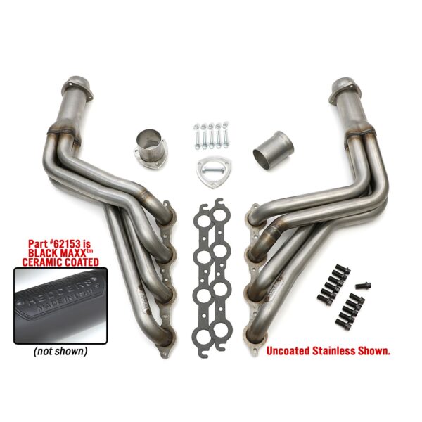 HEDMAN HEDDERS; 1968-72 CHEVELLE/EL CAMINO (AND RELATED A-BODIES) LS SWAP HEADERS; AUTO TRANSMISSION; 1-3/4 IN. LONG TUBE; 3 IN. BALL/SOCKET COLLECTOR- T304 STAINLESS STEEL WITH BLACK MAXX BLACK CERAMIC COATING