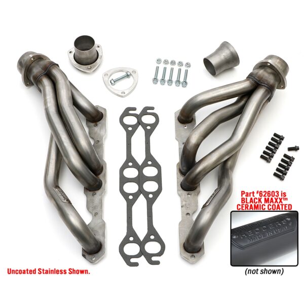 HEDMAN HEDDERS STAINLESS STEEL- EARLY MODEL SB CHEVY CAMARO, CHEVELLE- SHORTIES- BLACK MAXX