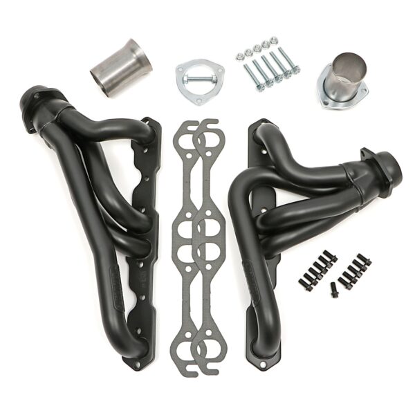 SB CHEVY V8 (GEN1) INTO 72-86 JEEP CJ; HEAVY-DUTY 1-1/2 IN. SHORT TUBE DESIGN- BLACK ELITE CERAMIC FINISH