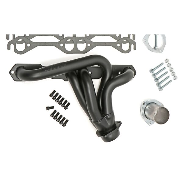 SB CHEVY V8 (GEN1) INTO 72-86 JEEP CJ; HEAVY-DUTY 1-1/2 IN. SHORT TUBE DESIGN- BLACK ELITE CERAMIC FINISH