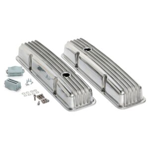 TRANS-DAPT PERFORMANCE PRODUCTS FINNED STYLE RETRO VALVE COVERS; SHORT; 1958-1986 CHEVROLET 283-350- ALUMINUM