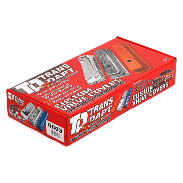 TRANS-DAPT PERFORMANCE PRODUCTS FINNED STYLE RETRO VALVE COVERS; SHORT; 1958-1986 CHEVROLET 283-350- ALUMINUM